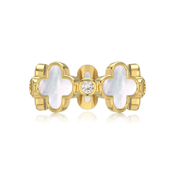 Wholesale Women's S925 Pure Silver Flower Shape Ring With Mother Shell Zircon Inlaid And Geometric Design And Electroplating Treatment