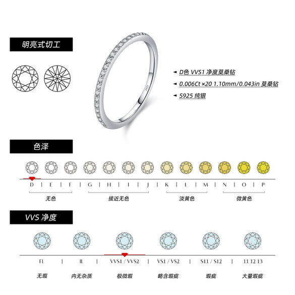 Wholesale Women's S925 Pure Silver Geometric Style Ring With Mosan Diamond And Rhinestones