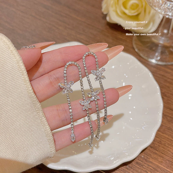 Wholesale Women's S925 Silver And Copper Zircon Butterfly Insect Shape Long Tassel Earrings Light Luxury Elegant Fashion