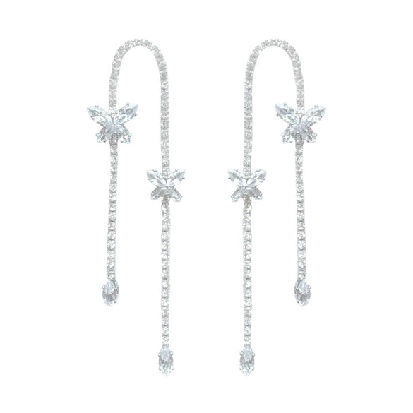 Wholesale Women's S925 Silver And Copper Zircon Butterfly Insect Shape Long Tassel Earrings Light Luxury Elegant Fashion