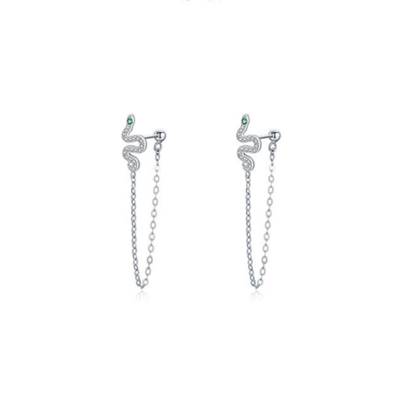 Wholesale Women's S925 Silver Animal Snake Tassel Simulation Diamond Microinlay Earrings Black Plated