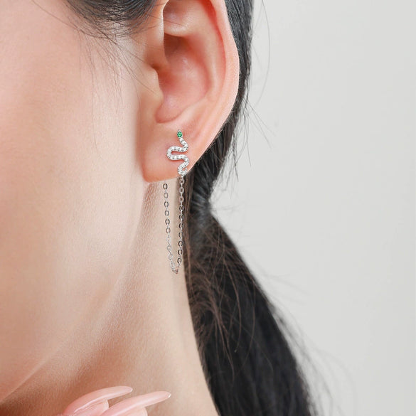 Wholesale Women's S925 Silver Animal Snake Tassel Simulation Diamond Microinlay Earrings Black Plated