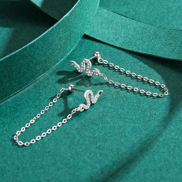 Wholesale Women's S925 Silver Animal Snake Tassel Simulation Diamond Microinlay Earrings Black Plated