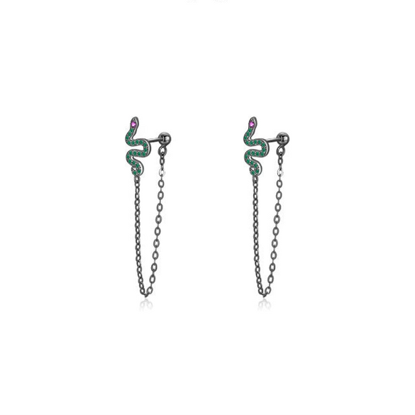 Wholesale Women's S925 Silver Animal Snake Tassel Simulation Diamond Microinlay Earrings Black Plated