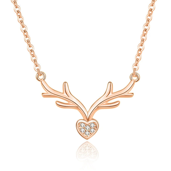 Wholesale Women's S925 Silver Antlers Love Diamond Animals Zodiac Necklace