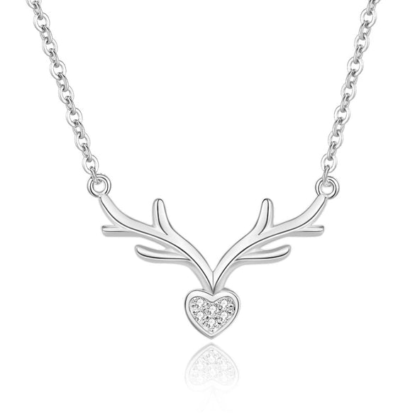 Wholesale Women's S925 Silver Antlers Love Diamond Animals Zodiac Necklace