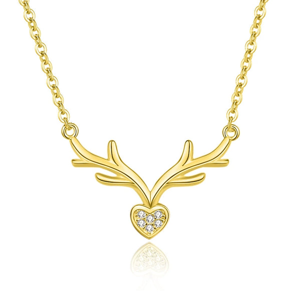 Wholesale Women's S925 Silver Antlers Love Diamond Animals Zodiac Necklace