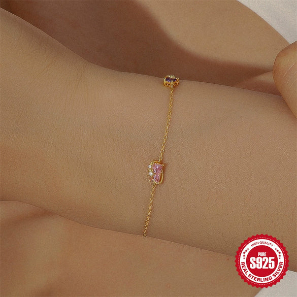 Wholesale Women's S925 Silver Candy Starry Sky Series Fruit Pattern Zircon Bracelet With Electroplating