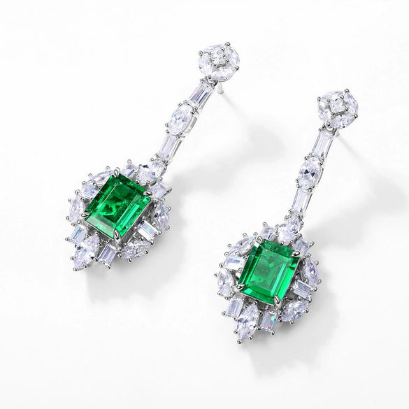 Wholesale Women's S925 Silver Cultivated Emerald Geometric Vintage Earrings