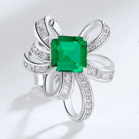Wholesale Women's S925 Silver Cultivation Emerald Bow Inlay Earrings Simple Fashion
