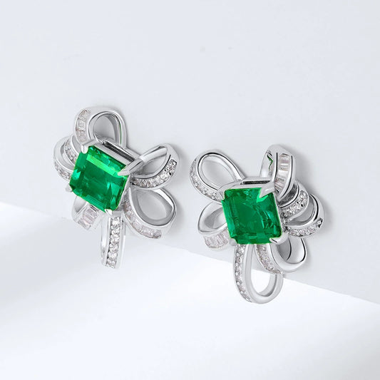 Wholesale Women's S925 Silver Cultivation Emerald Bow Inlay Earrings Simple Fashion