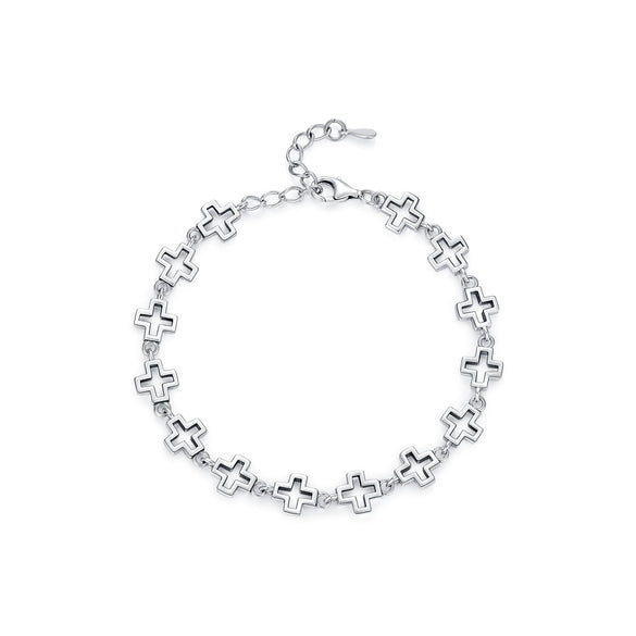 Wholesale Women's S925 Silver Distressed Hollow Cross Electroplated Bracelet