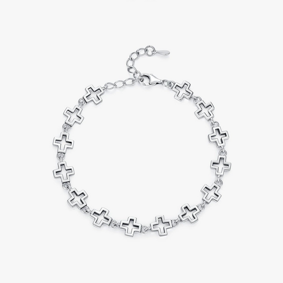 Wholesale Women's S925 Silver Distressed Hollow Cross Electroplated Bracelet
