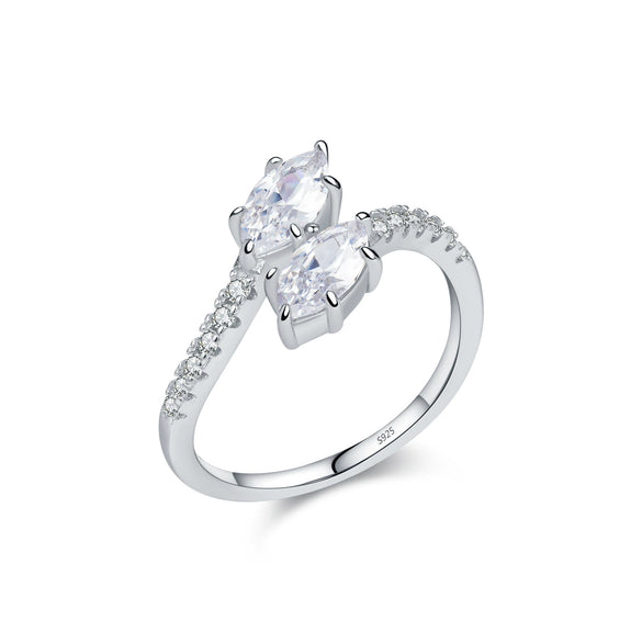 Wholesale Women's S925 Silver Doubleheaded Snake Ring With Shining Rowing Diamond Animal Pattern Cold Style Jewelry