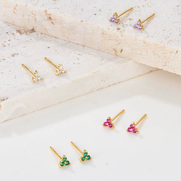 Wholesale Women's S925 Silver Earrings With Colorful Zircon And Geometric Pattern And Electroplating Treatment
