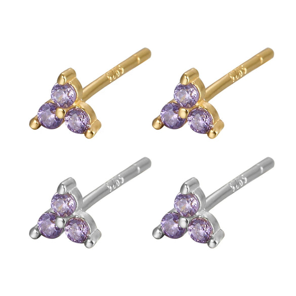 Wholesale Women's S925 Silver Earrings With Colorful Zircon And Geometric Pattern And Electroplating Treatment