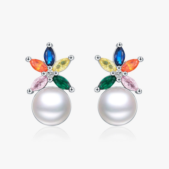 Wholesale Women's S925 Silver Earrings With Flower Pattern And Inlaid Freshwater Pearls And Zircon