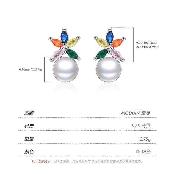 Wholesale Women's S925 Silver Earrings With Flower Pattern And Inlaid Freshwater Pearls And Zircon