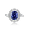 Wholesale Women's S925 Silver Eggshaped Geometric Ring Set With Diamonds And Sapphire