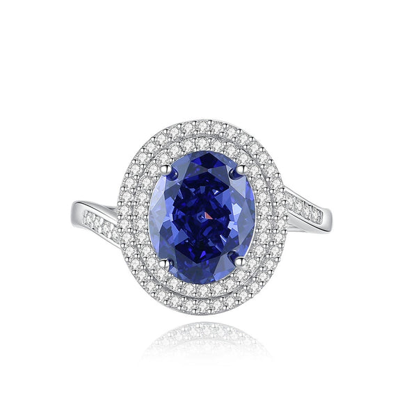 Wholesale Women's S925 Silver Eggshaped Geometric Ring Set With Diamonds And Sapphire