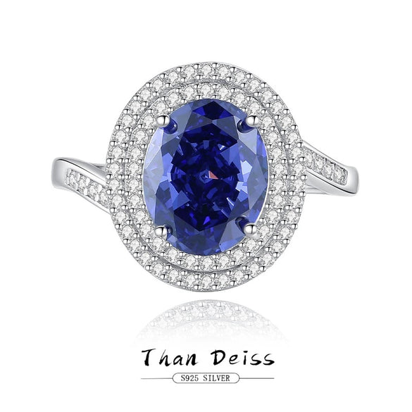 Wholesale Women's S925 Silver Eggshaped Geometric Ring Set With Diamonds And Sapphire