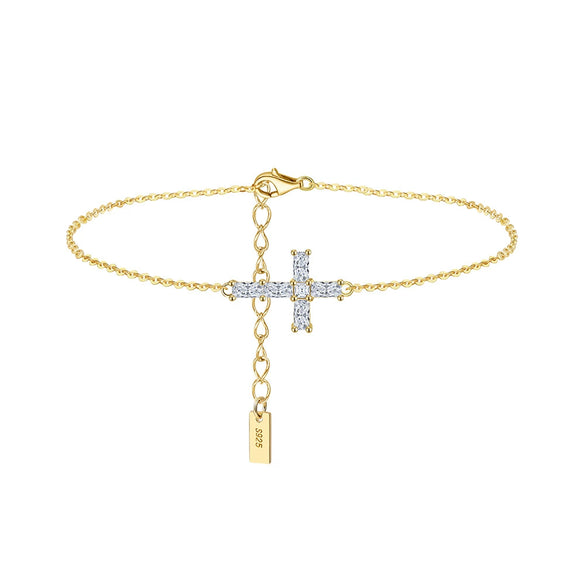 Wholesale Women's S925 Silver Electroplated Geometric Cross Bracelet With Moissanite