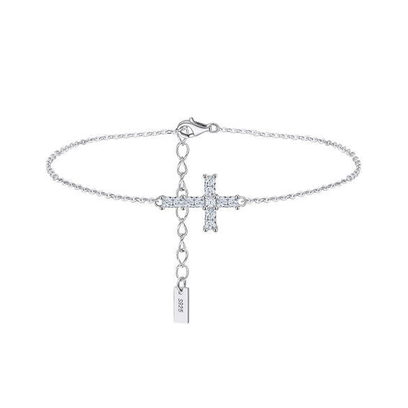 Wholesale Women's S925 Silver Electroplated Geometric Cross Bracelet With Moissanite