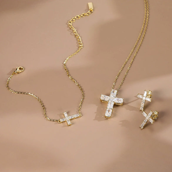 Wholesale Women's S925 Silver Electroplated Geometric Cross Bracelet With Moissanite