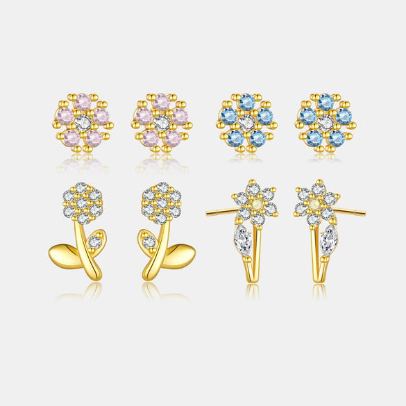 Wholesale Women's S925 Silver Flower Ear Studs With 18K Gold Electroplating High Sense Elegant Simple All Match