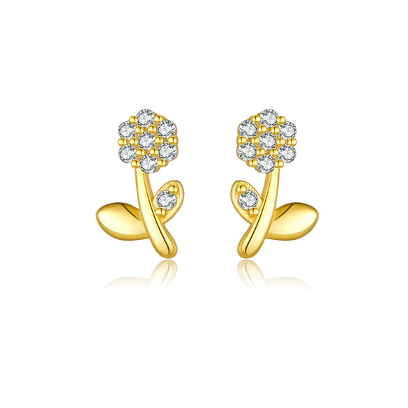 Wholesale Women's S925 Silver Flower Ear Studs With 18K Gold Electroplating High Sense Elegant Simple All Match