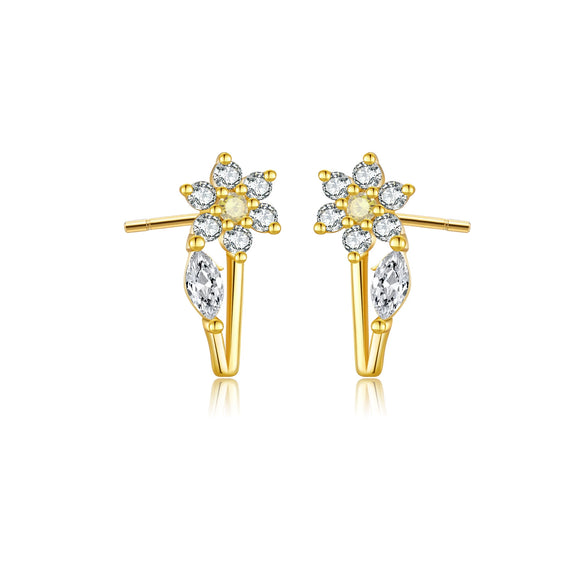 Wholesale Women's S925 Silver Flower Ear Studs With 18K Gold Electroplating High Sense Elegant Simple All Match