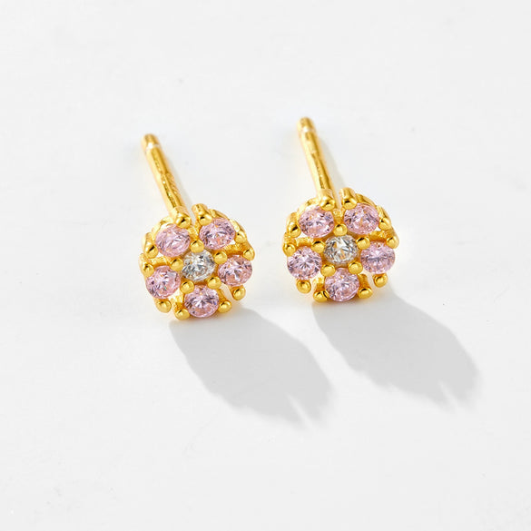 Wholesale Women's S925 Silver Flower Ear Studs With 18K Gold Electroplating High Sense Elegant Simple All Match