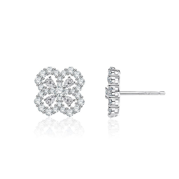 Wholesale Women's S925 Silver Fourleaf Clover Earrings With High Carbon Diamond Zircon And Electroplating Treatment