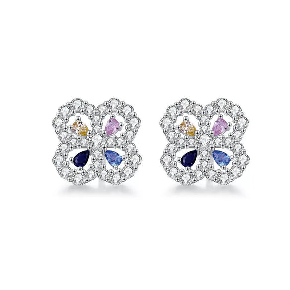 Wholesale Women's S925 Silver Fourleaf Clover Earrings With High Carbon Diamond Zircon And Electroplating Treatment
