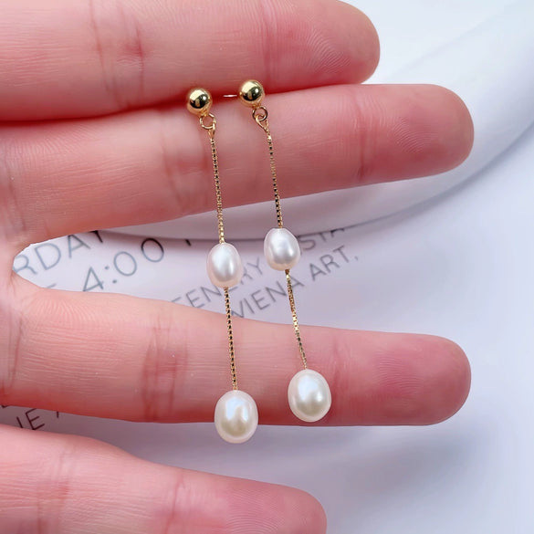 Wholesale Women's S925 Silver Freshwater Pearl Drop Shape Tassel Earrings