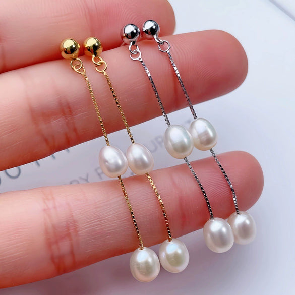 Wholesale Women's S925 Silver Freshwater Pearl Drop Shape Tassel Earrings