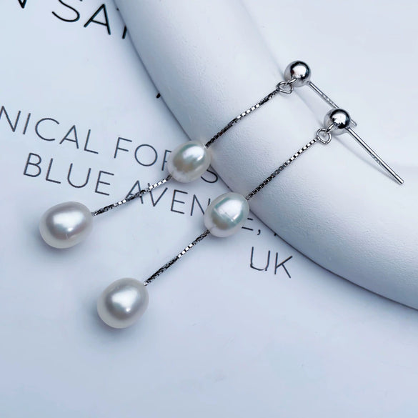 Wholesale Women's S925 Silver Freshwater Pearl Drop Shape Tassel Earrings
