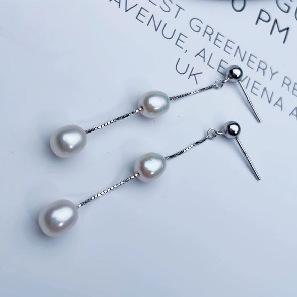 Wholesale Women's S925 Silver Freshwater Pearl Drop Shape Tassel Earrings