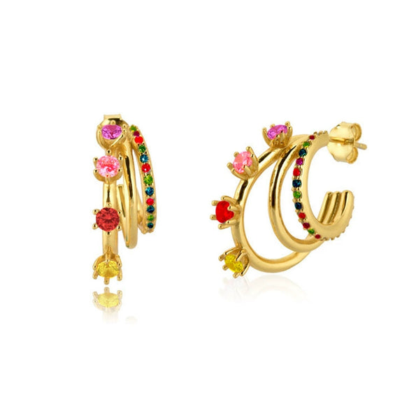 Wholesale Women's S925 Silver Geometric Cshaped Multilayer Diamond Set Electroplated Earrings