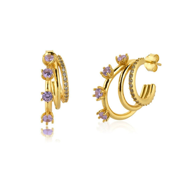 Wholesale Women's S925 Silver Geometric Cshaped Multilayer Diamond Set Electroplated Earrings