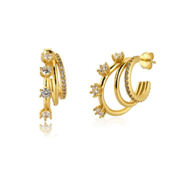Wholesale Women's S925 Silver Geometric Cshaped Multilayer Diamond Set Electroplated Earrings
