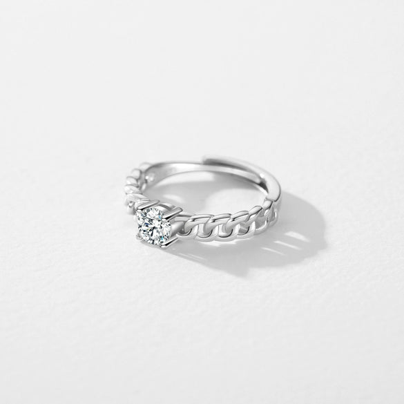 Wholesale Women's S925 Silver Geometric Diamond Ring With Four Claw Setting And Twisted Design
