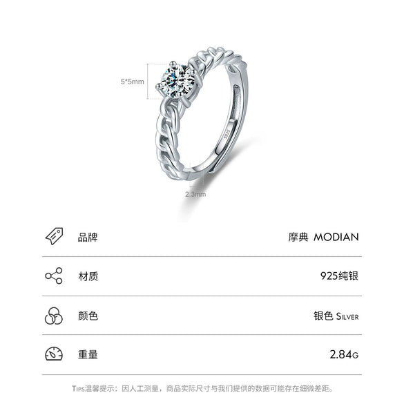 Wholesale Women's S925 Silver Geometric Diamond Ring With Four Claw Setting And Twisted Design