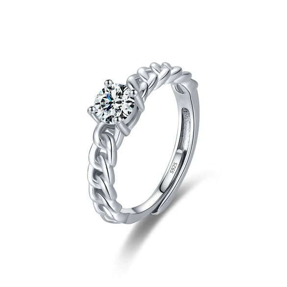 Wholesale Women's S925 Silver Geometric Diamond Ring With Four Claw Setting And Twisted Design