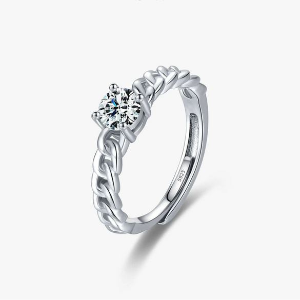 Wholesale Women's S925 Silver Geometric Diamond Ring With Four Claw Setting And Twisted Design