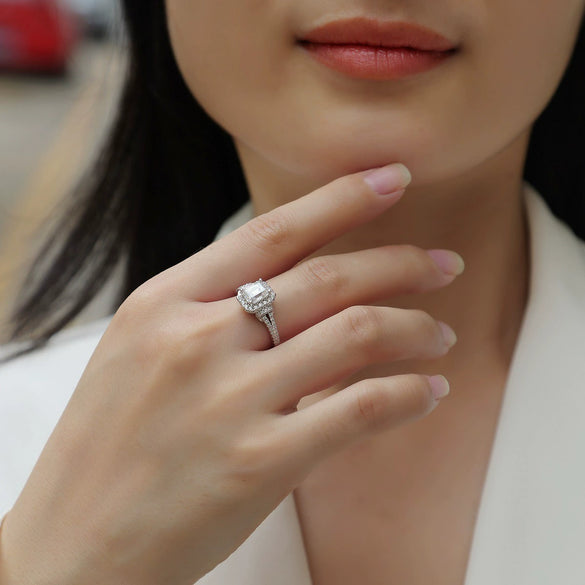 Wholesale Women's S925 Silver Geometric Dream Box Ring Set With Moissanite