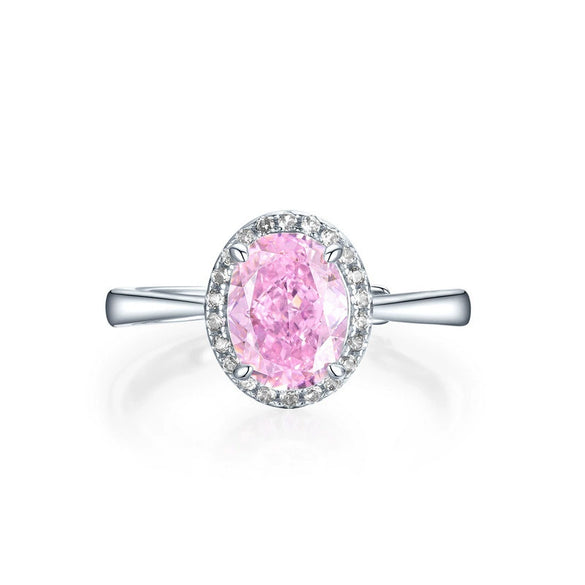 Wholesale Women's S925 Silver Geometric Eggshaped Pink Diamond Ring With Electroplating