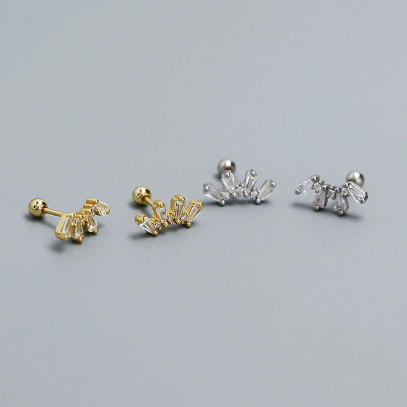 Wholesale Women's S925 Silver Geometric Fan Shaped Ladder Square Stone Electroplated Ear Studs