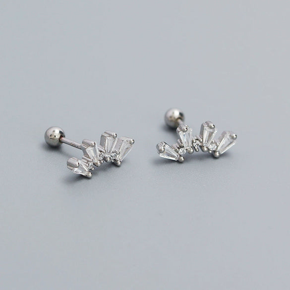 Wholesale Women's S925 Silver Geometric Fan Shaped Ladder Square Stone Electroplated Ear Studs