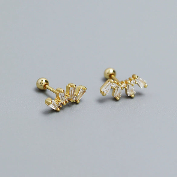 Wholesale Women's S925 Silver Geometric Fan Shaped Ladder Square Stone Electroplated Ear Studs